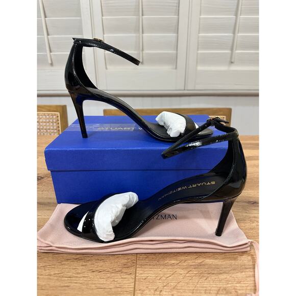 Stuart Weitzman Nudist II 75 Sandal Black Patent Leather Size 8.5 NIB Elegant - Picture 8 of 13